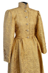 Extraordinary Fall 1991 Yves Saint Laurent Well Documented Gold Brocade Coat W Jewel Buttons