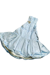 Custom Made 1998 Ice Baby Blue Silk Satin Intricate Panel Strapless Dress W Bead Detail