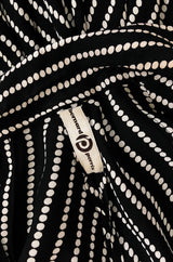 1980s Bernard Perris Black and White Kimono Plunging Caftan Dress