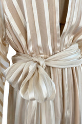 Important 1976 Halston Couture Ivory Ribbon Silk Chiffon Ivory Jumpsuit w Original Sash