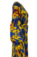 Recent Zazi Handmade Vintage Ikat Silk Blue & Gold Caftan Dress