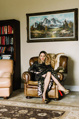 1970s Galanos Metallic Silver & Gold Lurex on Black Silk Dress