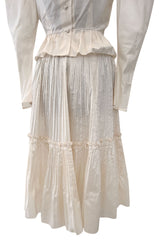 Gorgoeus Early 1980s Vicky Tiel Ivory Silk Pouf Shoulder Button Top & Pleated Skirt Set