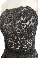 Rare c.1947 Nina Ricci Early Haute Couture Strapless Black Lace & Silk Taffeta Dress