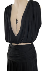 Spring 1983 Yves Saint Laurent Haute Couture Attr. Plunging Silk Jersey Top & Skirt Set