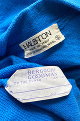 Documented Fall 1977 Halston Cashmere Sky Blue Dress w Extra Long Attached Wrap Ties