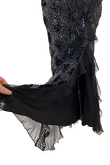 Mid-2000s Christian Dior by John Galliano Metallic Eyelash Lame Bias Cut Silk Chiffon Dress