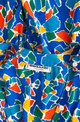 Spring 1983 Yves Saint Laurent Silk Multi Color Print on Blue Dress