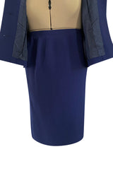 Spring 1960 Pierre Balmain Haute Couture Deep Blue Skirt Suit w Swing Back Button Detailing