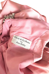 c.1966 Oscar De La Renta Pink Silk Satin & Silver Embellished Dress