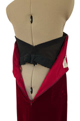 Gorgeous 1980s Oscar de la Renta Black Beaded Bow Dress in a Rich Ruby Red Velvet