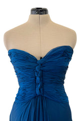 Spring 1990 Oscar De La Renta Deep Sapphire Blue Silk Chiffon Strapless Dress