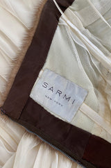 Documented 1963-64 Sarmi Ivory Silk Chiffon Dress w Strapless Natural Mink Bodice & Chocolate Silk Bow