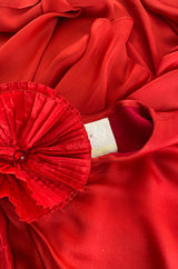 Rare 1970s Nina Ricci Haute Couture Trailing Angel Wing Sleeve Red Silk Dress