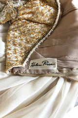 c.1958-1965 Helen Rose Hand Beaded Ivory Silk Chiffon & Gold Dress
