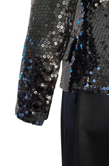 Documented Fall 1992 Yves Saint Laurent Black Sequin 'Le Smoking' Jacket & Silk Maxi Skirt Set