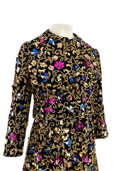 1960s Arnold Scaasi Couture Gold Cording, Beading & Metallic Applique Dress Jacket Set