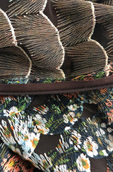 1960s Mignon Densely Embroidered on Brown Silk Chiffon Dress