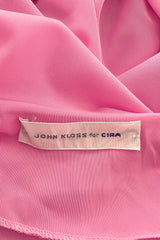 1970s John Kloss for Cira Pink Nylon Jersey Lingerie Dress w Draped Neckline