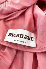 Prettiest 1970s Richiline Iridescent Pink Silk Dress w Pouf Sleeves & Rhinestone Details