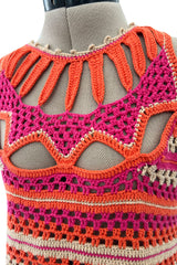Prettiest Resort 2012 Christian Dior Hand Crocheted Pink & Orange Geometric Halter Dress