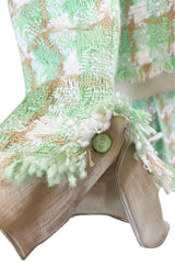 2004 Chanel Cruise Documented Mint Green Boucle & Silk Chiffon Suit