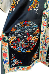 Fabulous 1920s Extensively Hand Embroidered Black Silk Asian Evening Coat