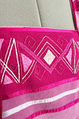 1960s Josefa Hand Made Mexico Pink Caftan Dress w Embroidery & Ribbon Details