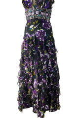 Prettiest Spring 2010 Oscar de la Renta Purple Silk Chiffon Ruffle Dress w Jewel Waistband