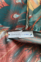 Documented 1976 John Kloss Feather Printed Front Cut Out Nylon Jersey Dress