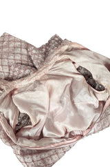 1960s Valentina Inc Pink Beaded Shift Dress w Front Collar Detailing