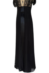 Stunning 1990s Valentino Black Silk Chiffon Dress w Sheer Beaded Net Bodice