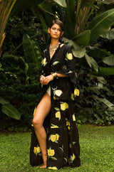 Recent We Are Leone "Amalfi Lemon" Wrap Dress Kimono Cover Up