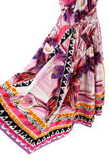 Prettiest Recent Prada Pink Flowerpot Postcard Print Cotton Dress w Asymetrical Hemline