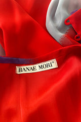 1970s Hanae Mori Full Sleeve Red & Purple Silk Chiffon Maxi Dress