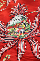 Rare 1930s 1940s Hawaiian Novelty Print Sarong & Halter Set w Fused Sequins