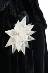 Gorgeous 1930s Bias Cut Black Silk Velvet Dress w Incredible 3D Star Buttons