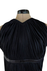 Iconic Fall 2002 Prada Runway & Museum Held Pleated Black Silk & Leather Strap Dress