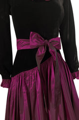 Fall 1980 Yves Saint Laurent Silk Taffeta & Velvet Dress w Asymmetrical Hem