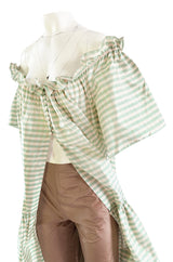 Spring 1999 Oscar De La Renta Pale Green Striped Silk Taffeta Billowing Over Dress & Pant Set