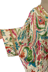 Gorgeous 1960s Lucie Ann Beverly Hills Gold Thread Lame Caftan w Sequin Detailing