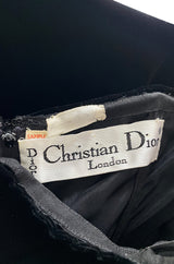 1970s Christian Dior Demi-Couture Numbered Sample Dress in Inky Black Velvet w Bow