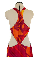 Important & Rare Spring 1966 Madame Gres Printed Silk Chiffon Cut Out Dress
