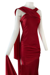 Early 2000s Dior Christian Dior by John Galliano Deep Red Satin Finish Bias Cut Dress w Extended Panel
