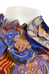 Spectacular 1960s Tina Leser Original  Printed Silk Voile Extra Long Angel Sleeve Dress