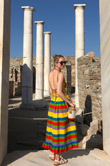 Spring 1972 Oscar de la Renta Rainbow Striped Backless Halter Dress