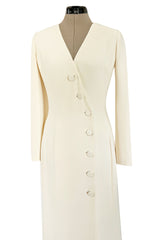 Minimalist Fall 2005 Christian Dior by John Galliano Sleek Ivory Silk Dress w Front Buttons