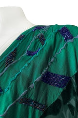 Rare 1977 Thea Porter Couture Green Fused Velvet Open Front Abaya Caftan