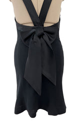 Incredible 1990s Gemma Kahng Black Backless Mini Dress w Bow & Gold Button Detailing