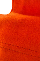 1971 Courreges Numbered Hyperbole Bright Orange Wool Coat w Quilted Interior